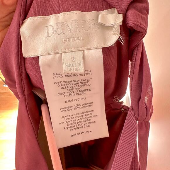 David's Bridal Bridesmaid Dress F19740 Chianti 2 High Low Hemline - Picture 5 of 7